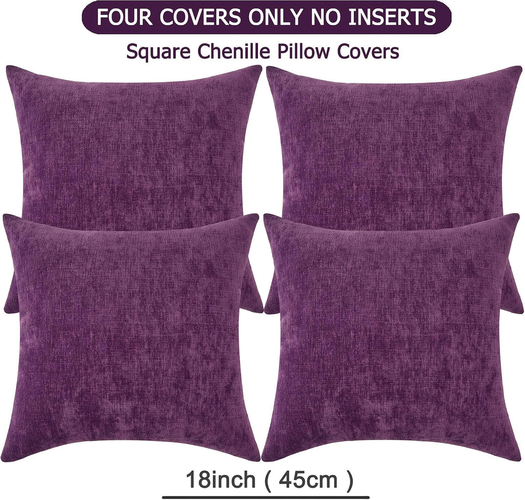 Gawamay Decorative Square Throw Pillow Covers 18"x18" Inch Set of 4, Super Soft Chenille Pillows Farmhouse Fall Pillowcase for Living Room…