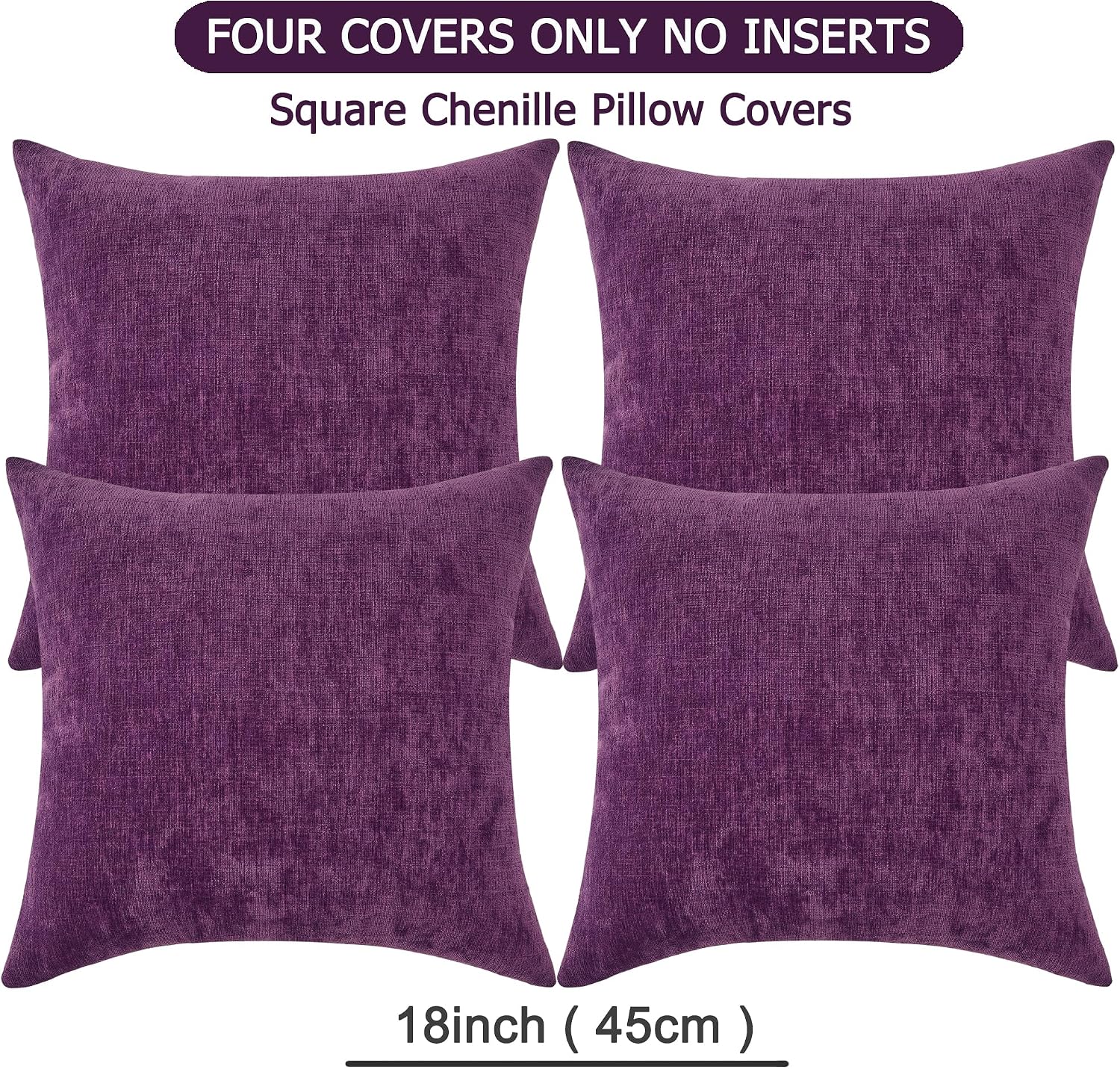 Gawamay Decorative Square Throw Pillow Covers 18"x18" Inch Set of 4, Super Soft Chenille Pillows Farmhouse Fall Pillowcase for Living Room…