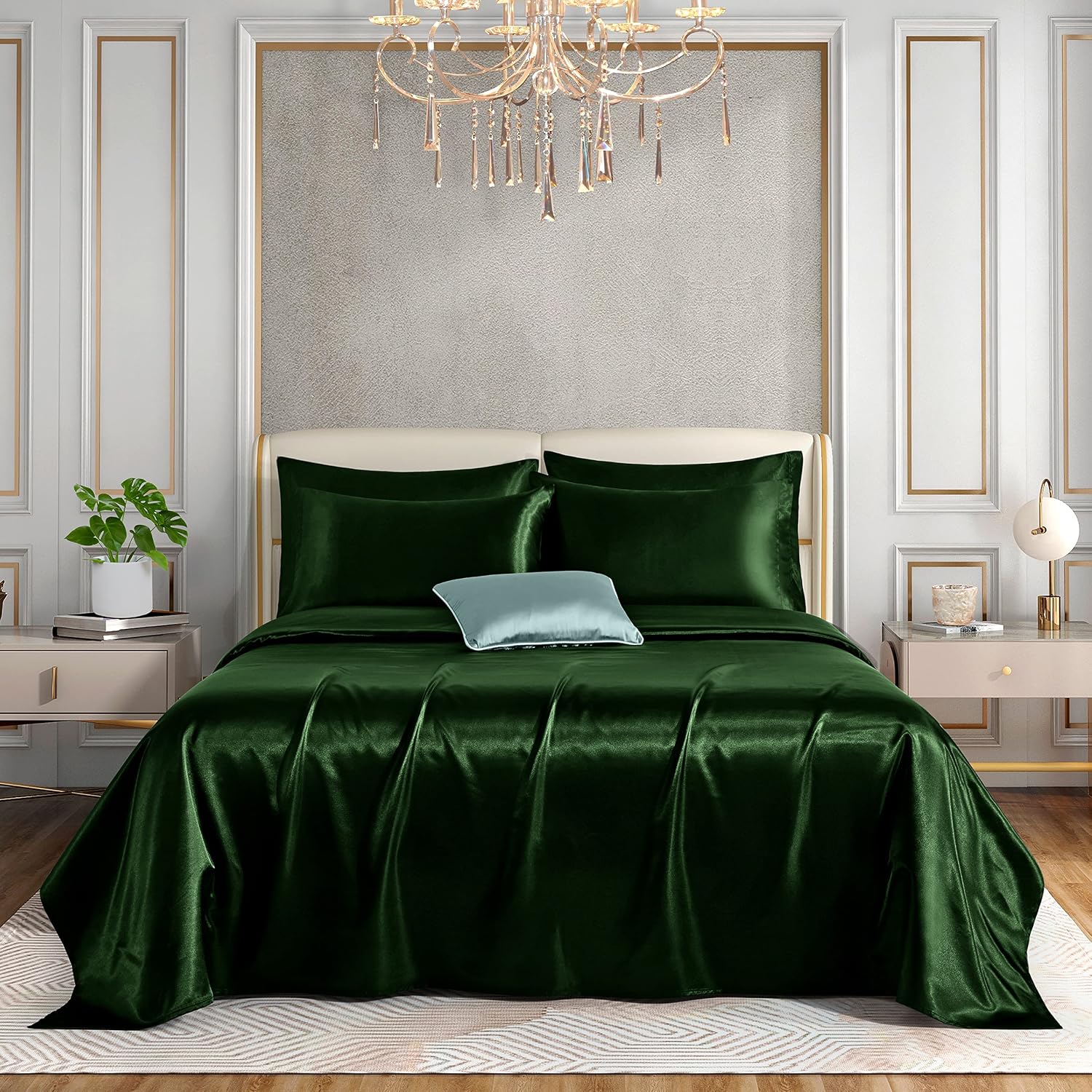 Horbaunal 4 Piece Satin Sheet Set Twin Size Luxury Silky & Soft Emerald Green Satin Twin Bed Sheet Set with 16" Deep Pocket, 1 Fitted Sheet…