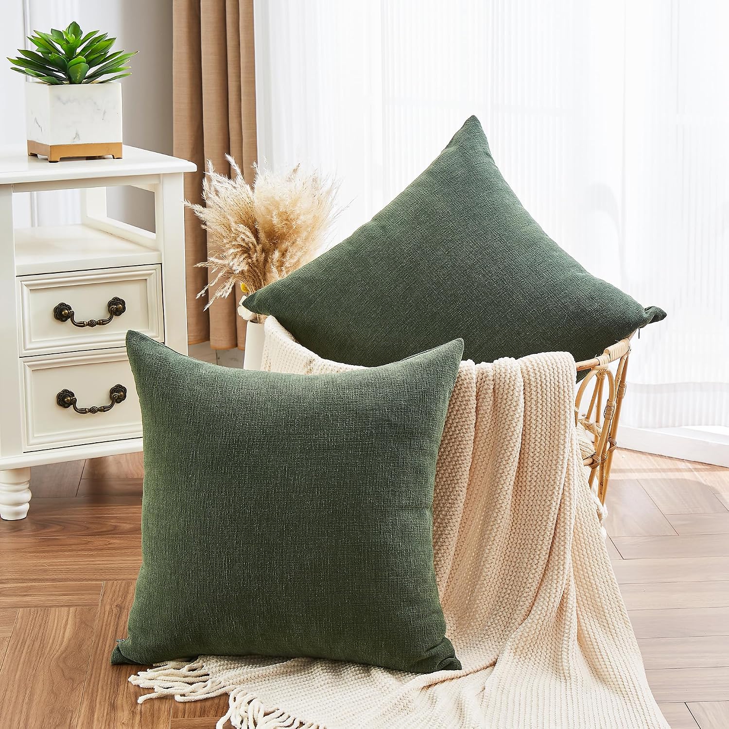 Gawamay Decorative Chenille Throw Pillow Covers 26"x26" Inch Pack of 2, Soft Square Couch Pillow Cover for Sofa Cushion Living Room Bedroom…