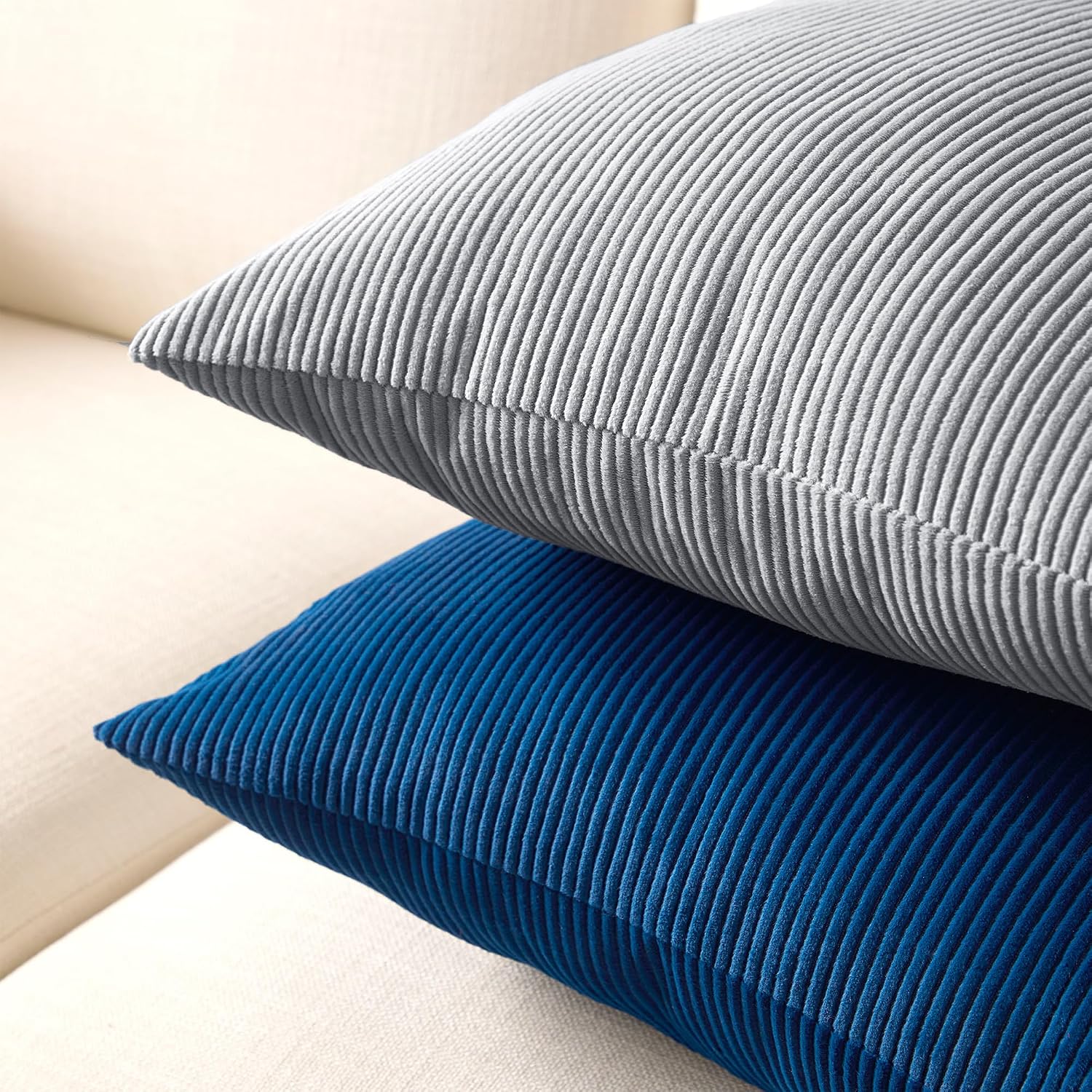 EncasaXO Encasa XO Corduroy Throw Pillows Covers 18"x18", Set of 2 Soft Textured Striped Boho Pillow Covers | Decorative and Cozy Cushion C…