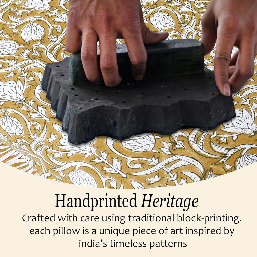 Cottonprintclub CPC Hand Block Print Mustard Regal Ruffle Sham Pillow Cover 20" x 12" inch Hidden Zipper Decorative Pillowcase for Couch, B…