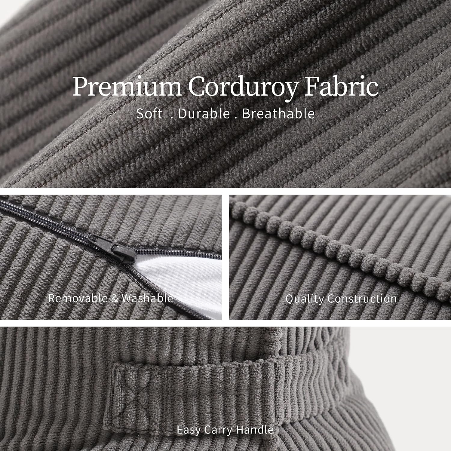 Pat. Pend. Corduroy Lumbar Support Backrest Pillow for Sitting & Reading, Ergonomic Triangle Cushion for Sofa, Armchair & Bed, Removable…