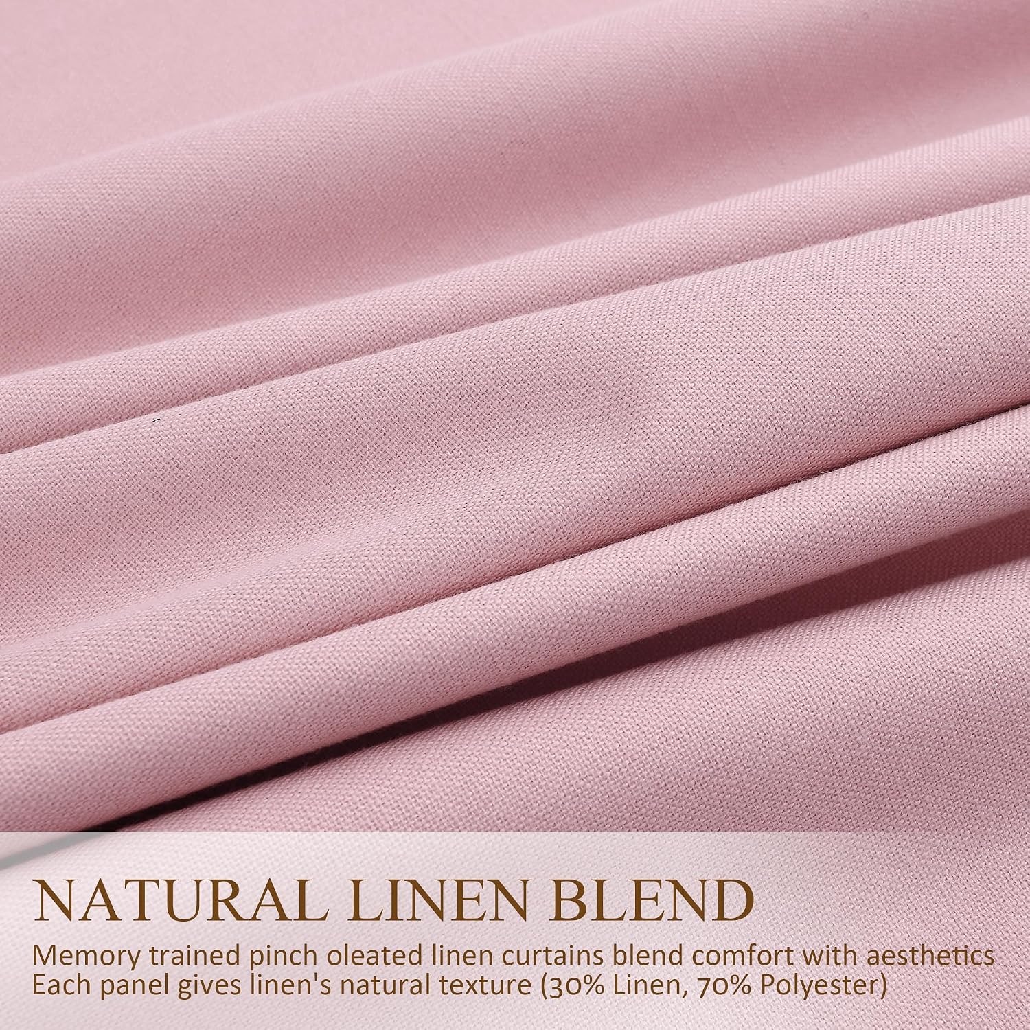 Boodii Pink 100% Blackout Linen Pinch Pleated Curtains Extra Long 112 Inches Length for Girls Bedroom Nursery Light Blocking Back Tab Twopa…
