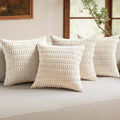Miulee Pack of 4 Cream White Corduroy Christmas Decorative Throw Pillow Covers 18x18 Inch Soft Boho Striped Pillow Covers Modern Farmhouse…