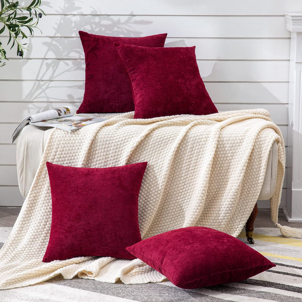 Gawamay Decorative Square Throw Pillow Covers 18"x18" Inch Set of 4, Super Soft Chenille Pillows Cover Fall Pillowcase for Living Room Bedr…