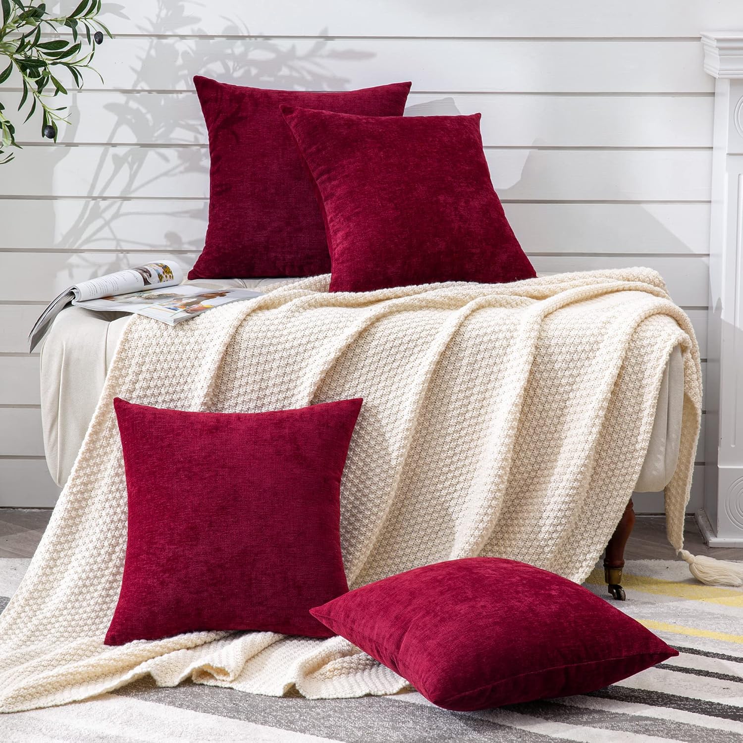 Gawamay Decorative Square Throw Pillow Covers 18"x18" Inch Set of 4, Super Soft Chenille Pillows Cover Fall Pillowcase for Living Room Bedr…