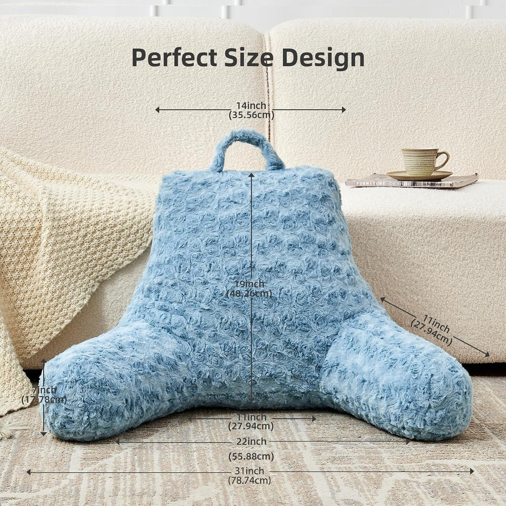 Reading Pillow, Rose Velvet Back Pillow with Arms for Bed Sitting Up, Bed Pillow for Adult Children, Backrest Pillows with Washable Cover…