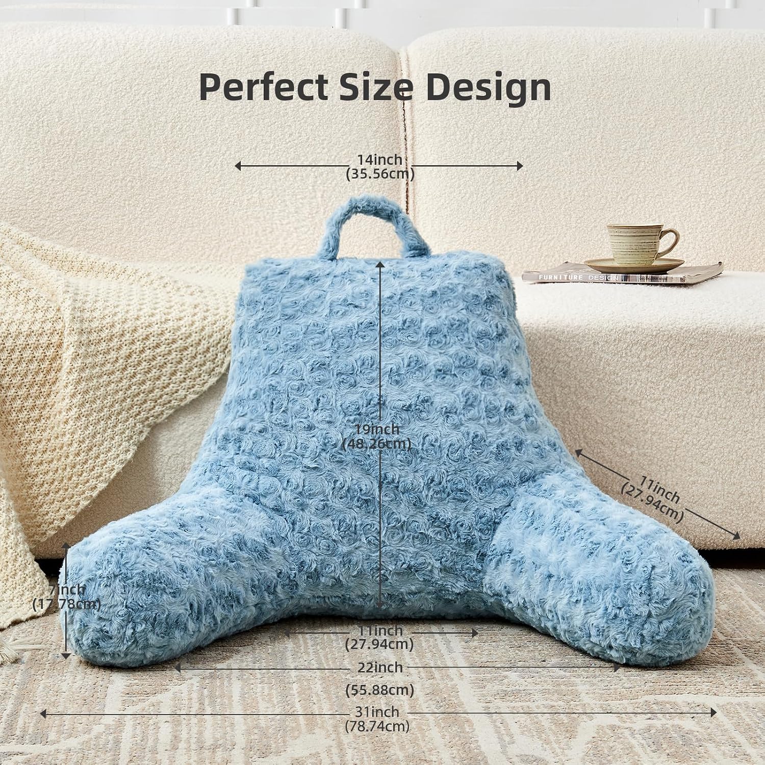Reading Pillow, Rose Velvet Back Pillow with Arms for Bed Sitting Up, Bed Pillow for Adult Children, Backrest Pillows with Washable Cover…