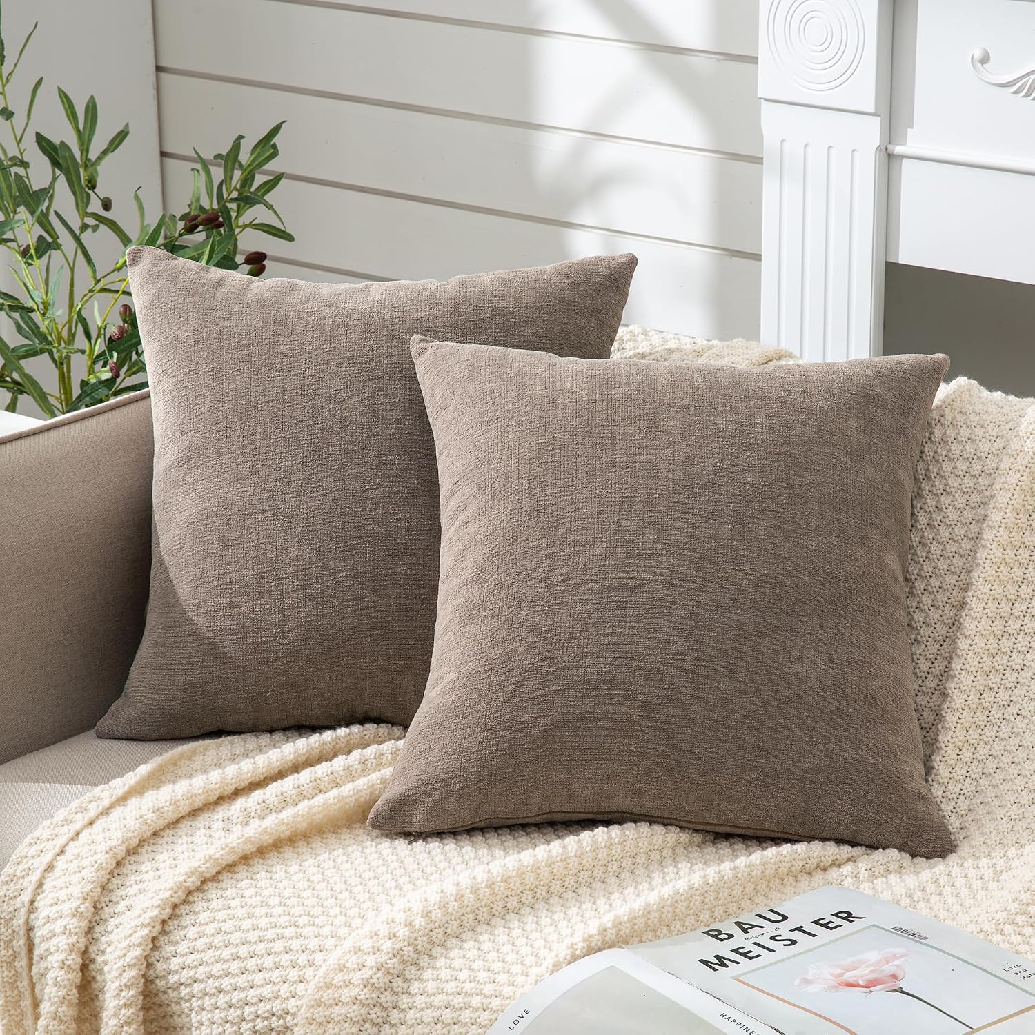 Gawamay Decorative Chenille Throw Pillow Covers 26x26 Inch Pack of 2, Soft Square Couch Pillow Cover for Sofa Cushion Living Room Bedroom O…