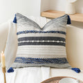 BlissBlush Navy Dark Blue Decorative Throw Pillow Cover 18x18 Square Boho Accent Pillowcase Tassels Farmhouse Cushion for Couch Sofa…