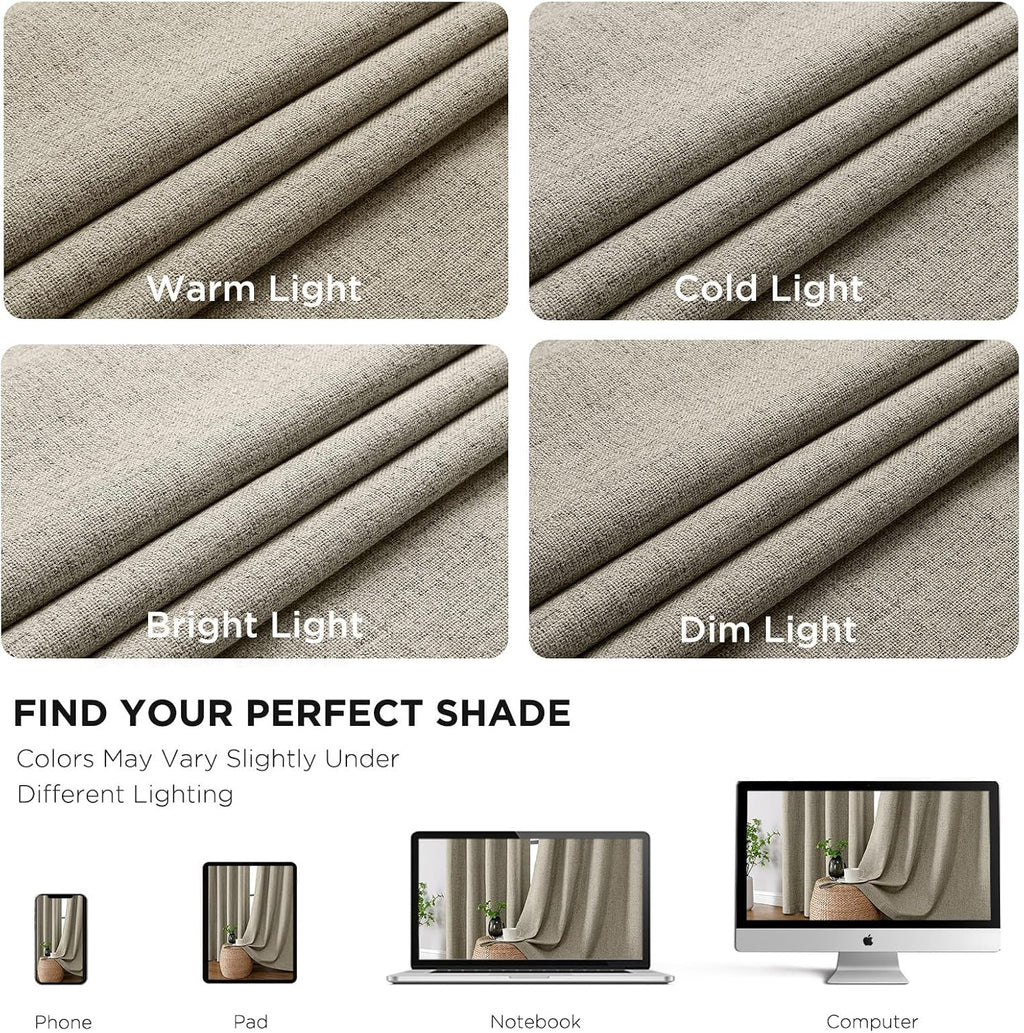 Cucraf 100% Blackout Curtains 54 inches Length 2 Panels Set, Room Darkening Linen Textured Curtain Grommet for Bedroom Living Room, Light B…