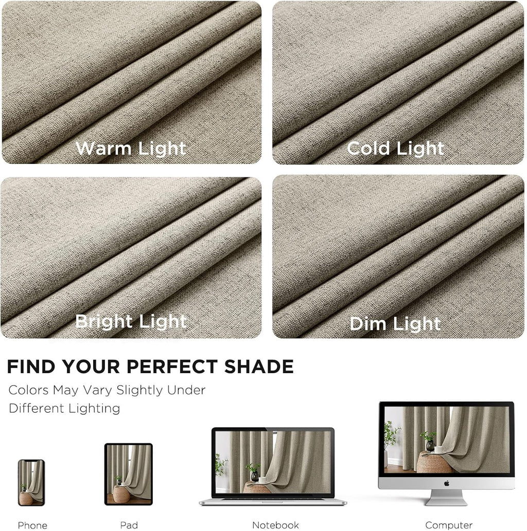 Cucraf 100% Blackout Curtains 84 inches Length 2 Panels Set, Room Darkening Linen Textured Curtain Grommet for Bedroom Living Room, Light B…