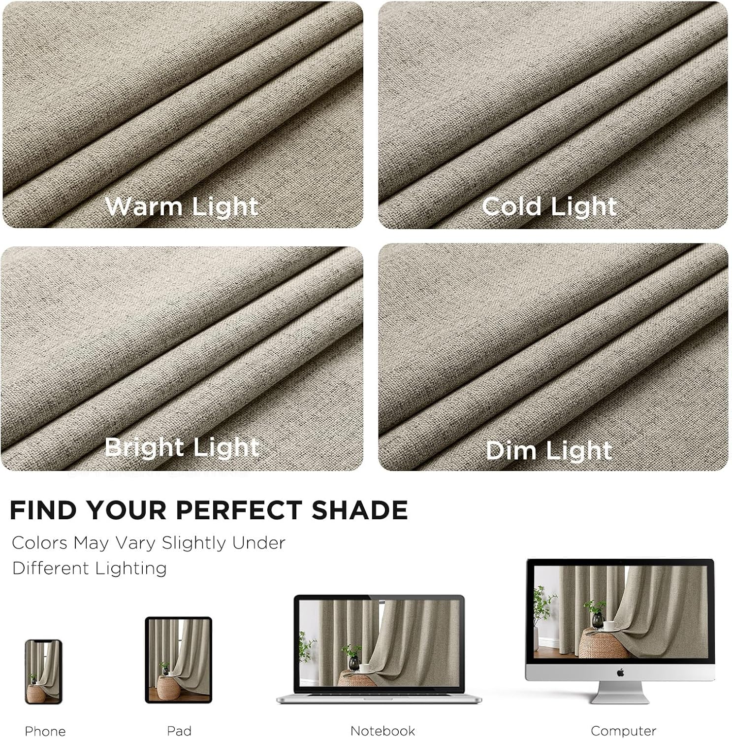 Cucraf 100% Blackout Curtains 90 inches Length 2 Panels Set, Room Darkening Linen Textured Curtain Grommet for Bedroom Living Room, Light B…