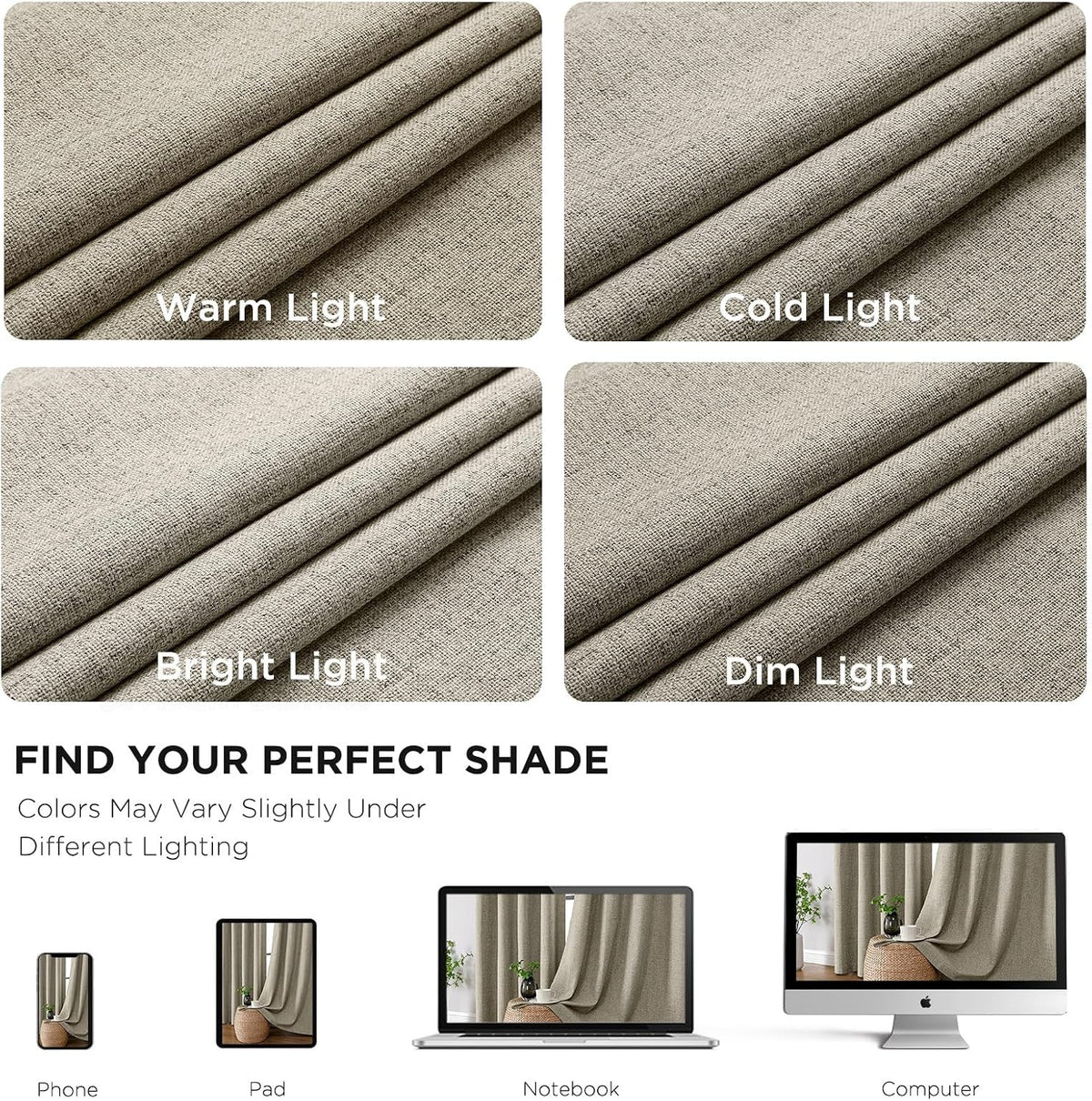 Cucraf 100% Blackout Curtains 108 inches Length 2 Panels Set, Room Darkening Linen Textured Curtain Grommet for Bedroom Living Room, Light…