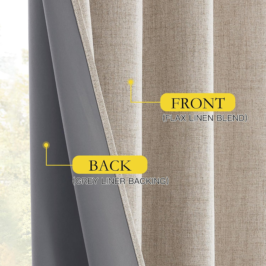 NICETOWN Oatmeal Vintage Open Linen Weave Flax Thermal Curtains, 100% Blackout Curtains 120" Long for Dining Room, Soundproof Window…