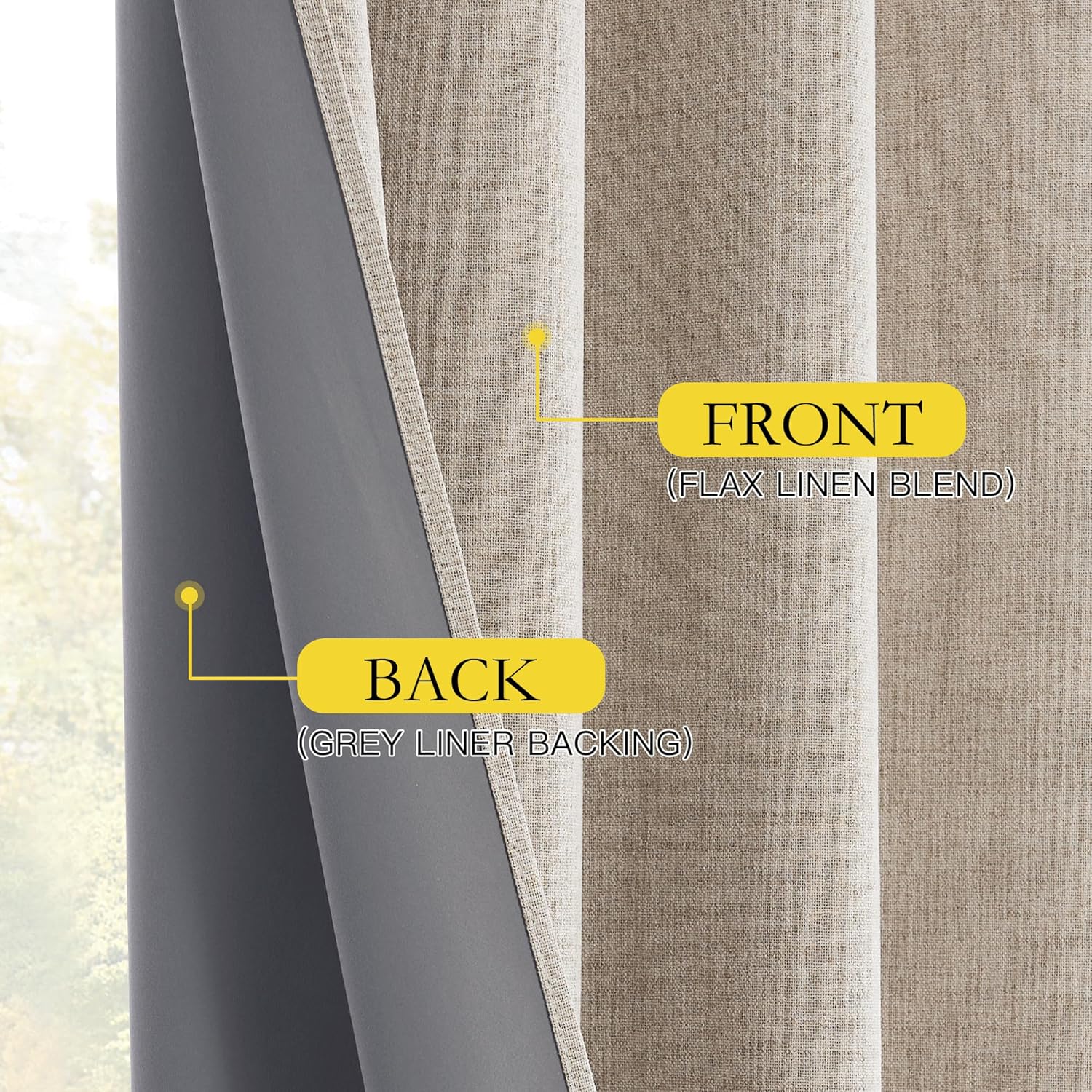 NICETOWN Oatmeal Vintage Open Linen Weave Flax Thermal Curtains, 100% Blackout Curtains 95" Long for Dining Room, Soundproof Window…