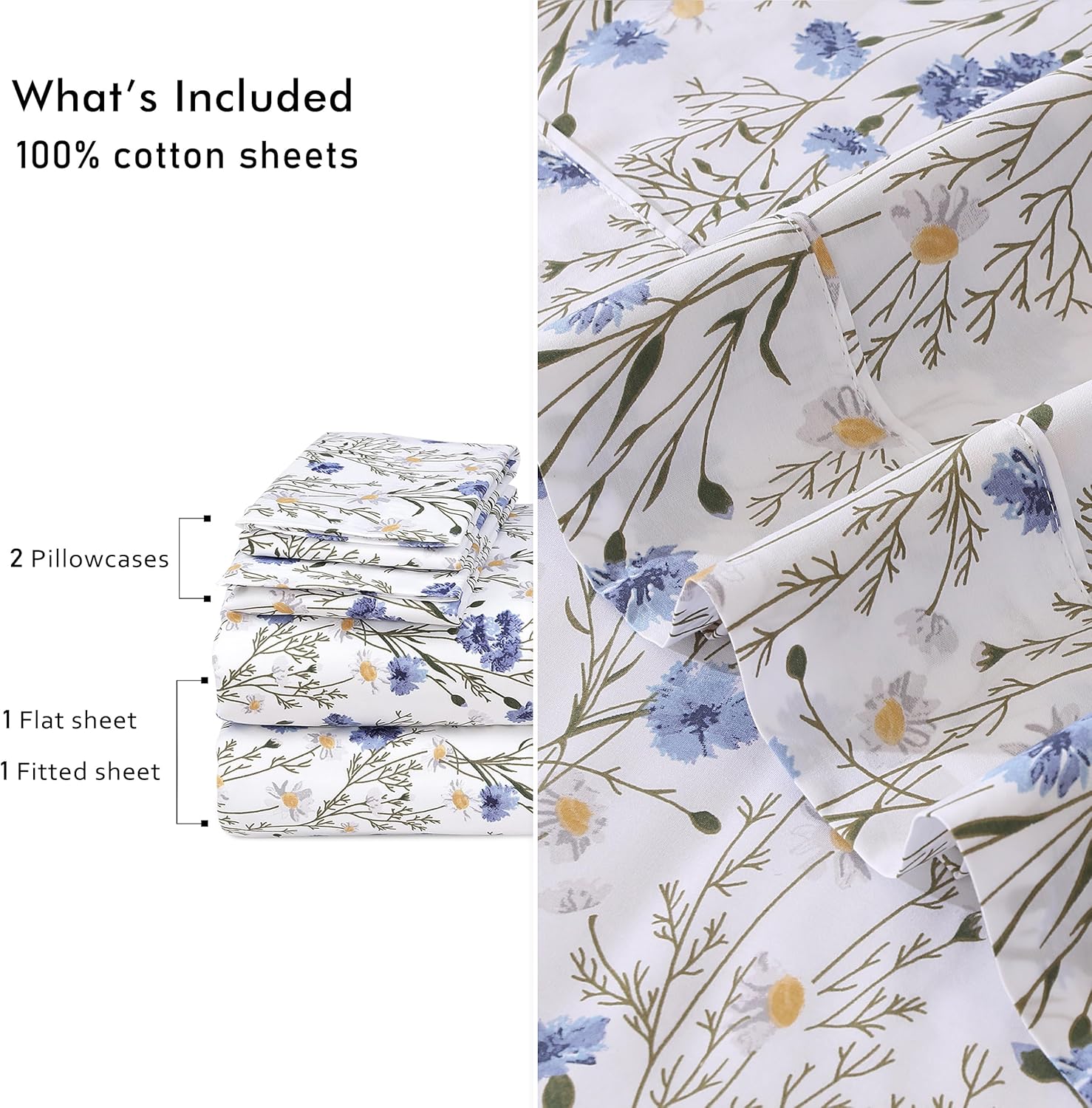 Ruvanti 100% Cotton Percale Sheets Full Size – Crisp Cooling Bed Sheets for Hot Sleepers, Deep Pocket 16”, Soft Breathable & Durable Hotel-…