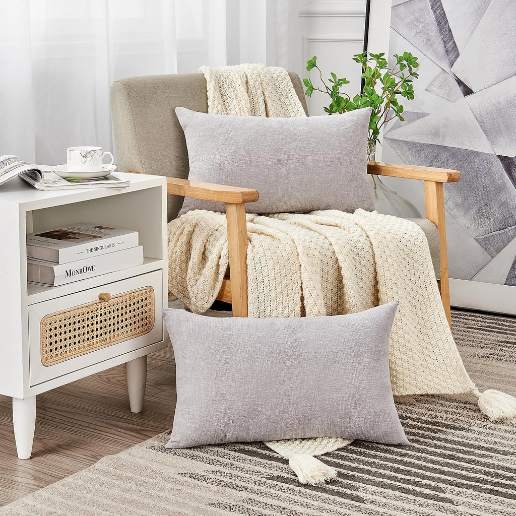 Gawamay Lumbar Support Pillow Decorative Throw Pillow Covers 12"x20" Inch Set of 2, Super Soft Chenille Pillowcase for Living Room Bedroom…