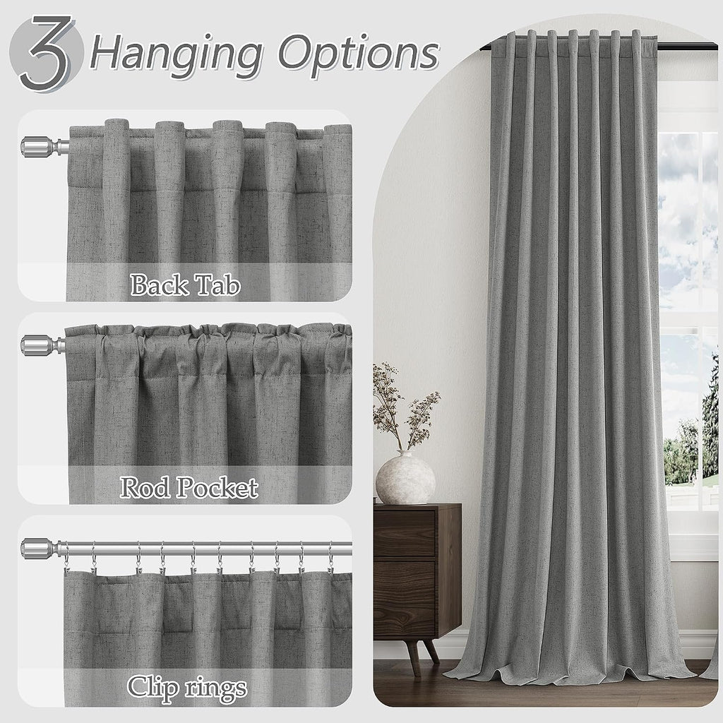Guken Dark Grey 100% Blackout Linen Curtains 96 Inch Length 2 Panels Set for Living Room Bedroom Back Tab Rod Pocket Thermal Insulated Blac…