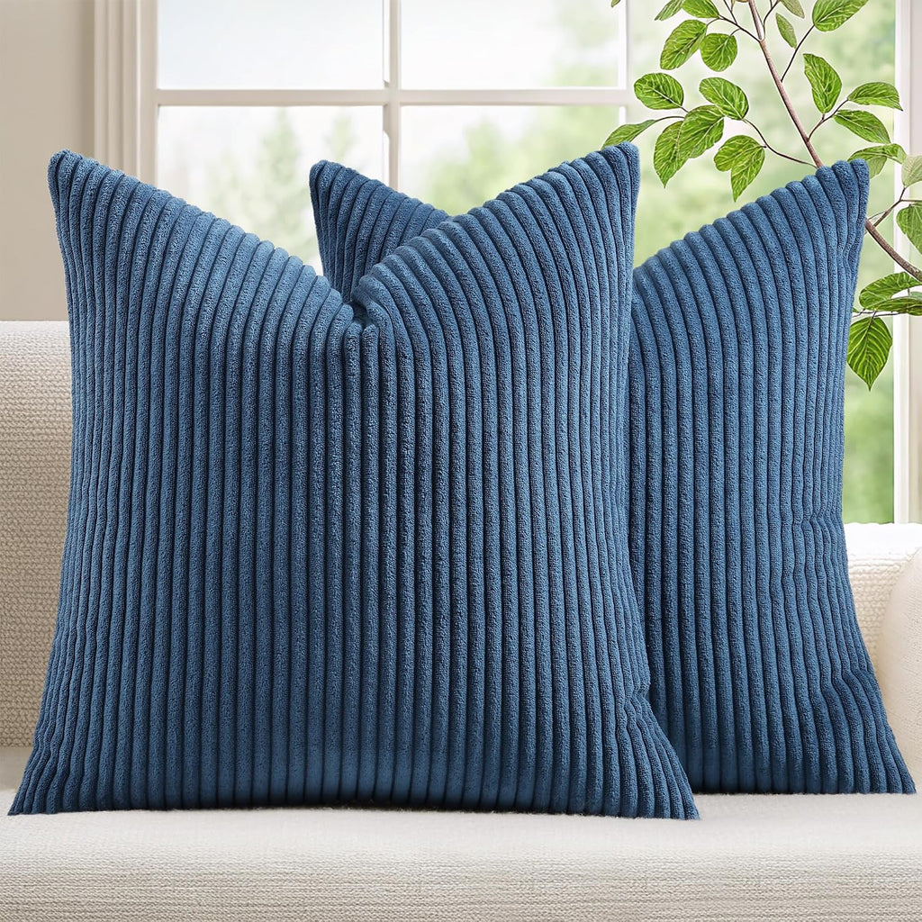 Mecatny Corduroy Summer Decorative Throw Pillow Covers 20x20 Set of 2 for Sofa Living Room, Soft Neutral Boho Couch Pillow Covers for…