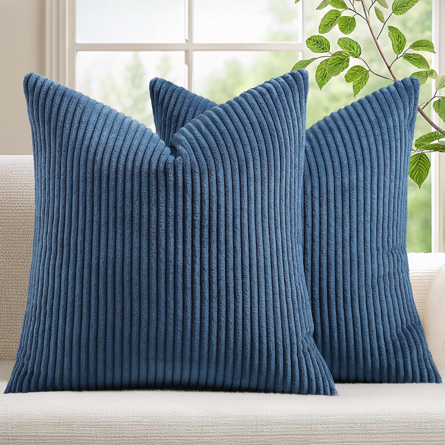 Mecatny Corduroy Summer Decorative Throw Pillow Covers 20x20 Set of 2 for Sofa Living Room, Soft Neutral Boho Couch Pillow Covers for…