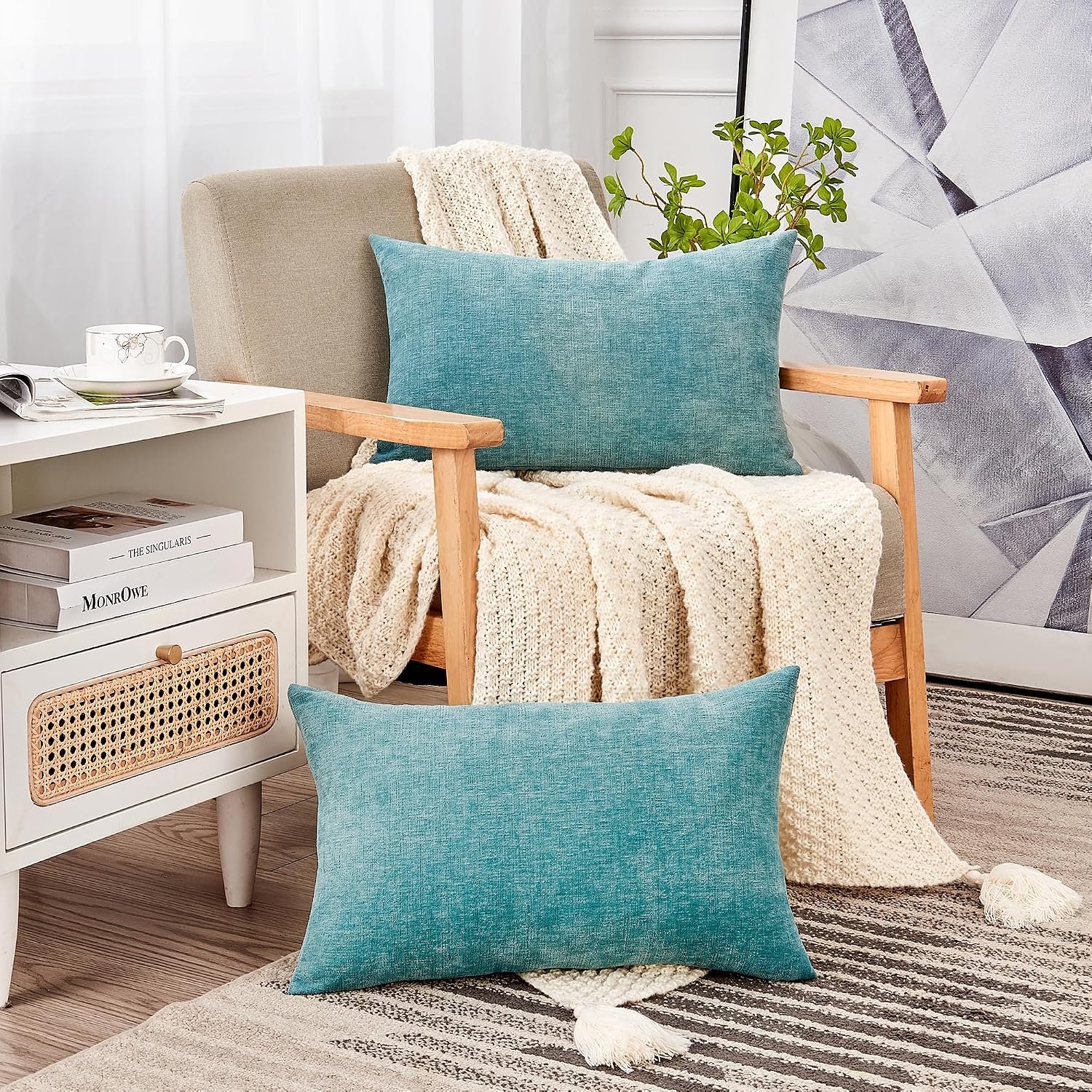 Gawamay Lumbar Decorative Rectangle Throw Pillow Covers 12"x20" Inch Set of 2, Super Soft Chenille Pillowcase for Sofa Living Room Bedroom…