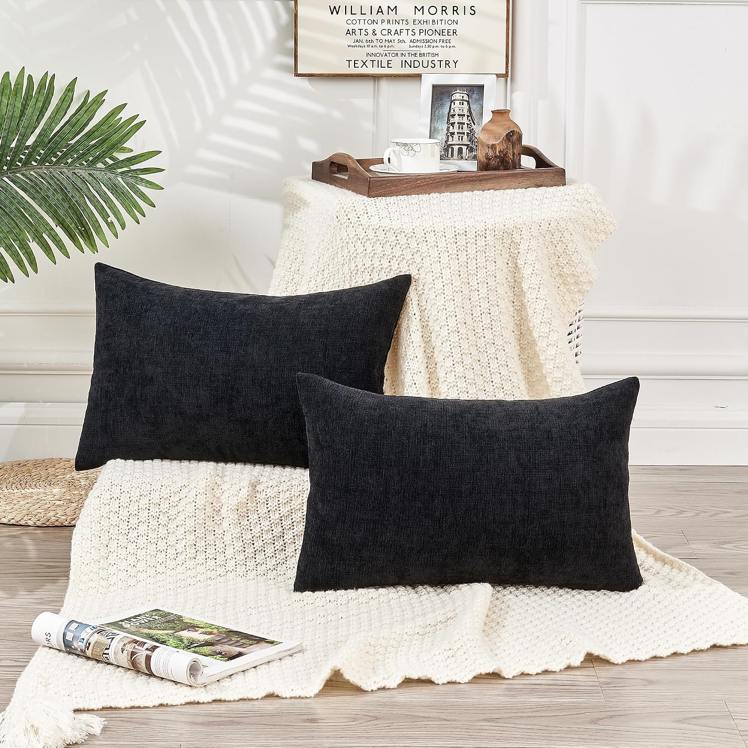 Gawamay Lumbar Pillow Cover Decorative Rectangle Throw Pillow Covers 12"x20" Inch Set of 2, Super Soft Chenille Pillowcase for Living Room…
