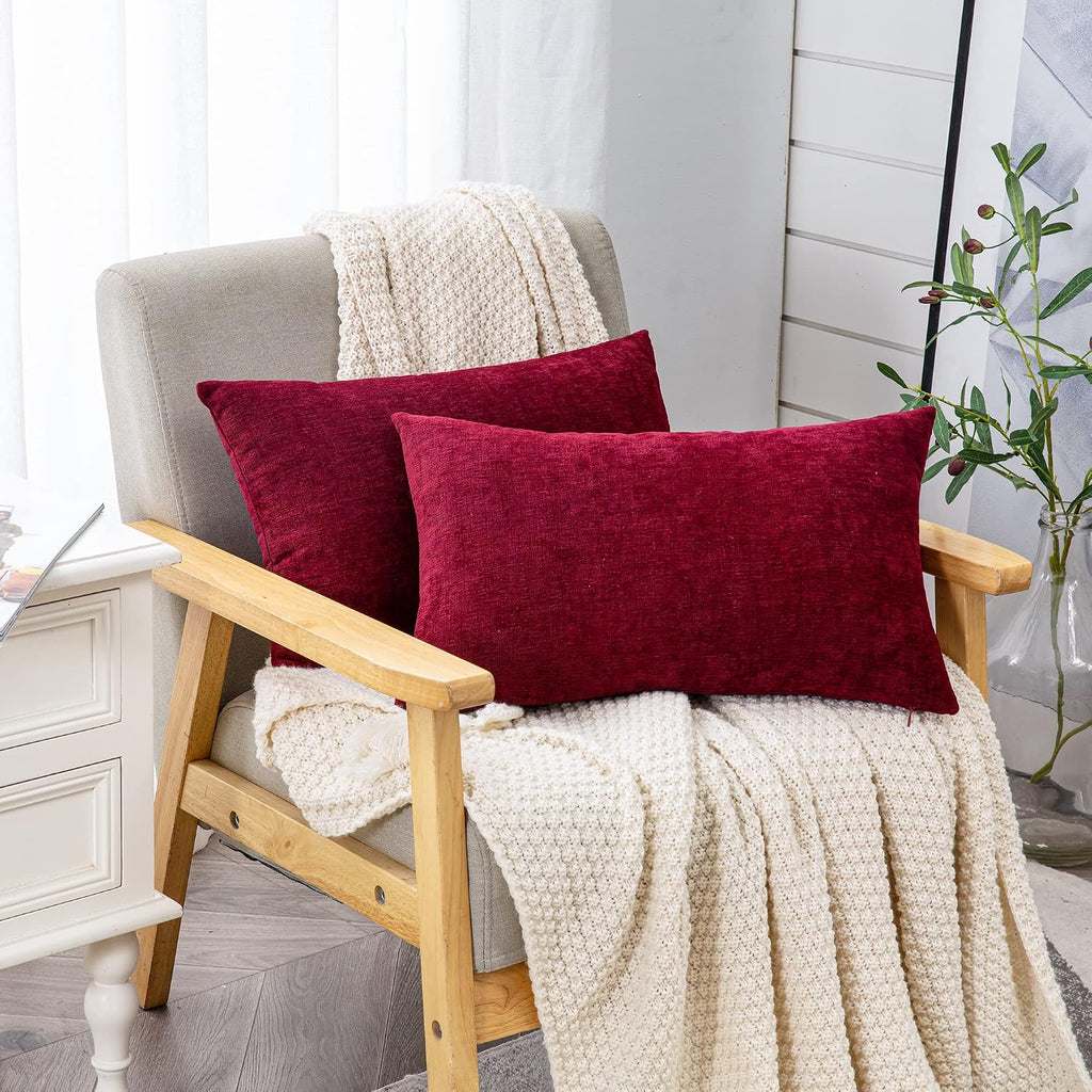 Gawamay Lumbar Decorative Throw Pillow Covers 12"x20" Inch Set of 2, Super Soft Chenille Rectangle Pillowcase for Living Room Bedroom Sofa…