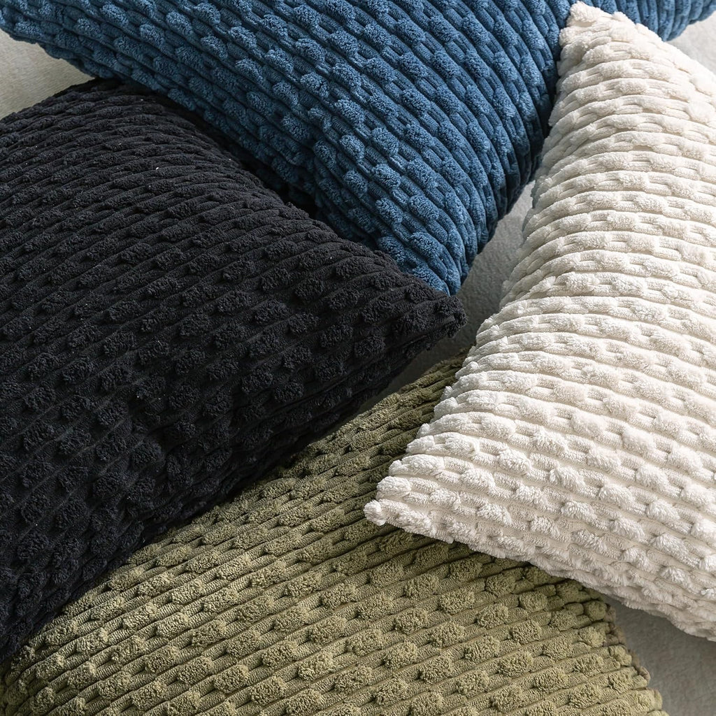 Cozoomy Set of 4 Black Decorative Throw Pillow Covers 24x24 Inch Corduroy Pillow Covers for Bed Couch Sofa Living Room Soft Square Cushion…