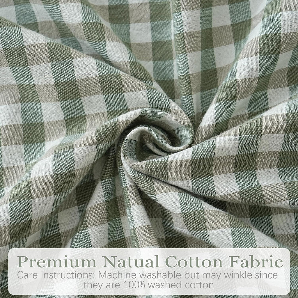 Qilunn 2 Pack Sage Green White Plaid Ruffle Euro Shams Pillow Covers 26x26 inches, 100% Cotton Gingham Checkered Farmhouse Pillowcases for…