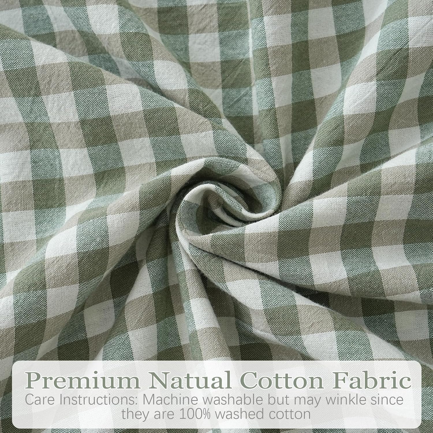 Qilunn 2 Pack Sage Green White Plaid Ruffle Euro Shams Pillow Covers 26x26 inches, 100% Cotton Gingham Checkered Farmhouse Pillowcases for…