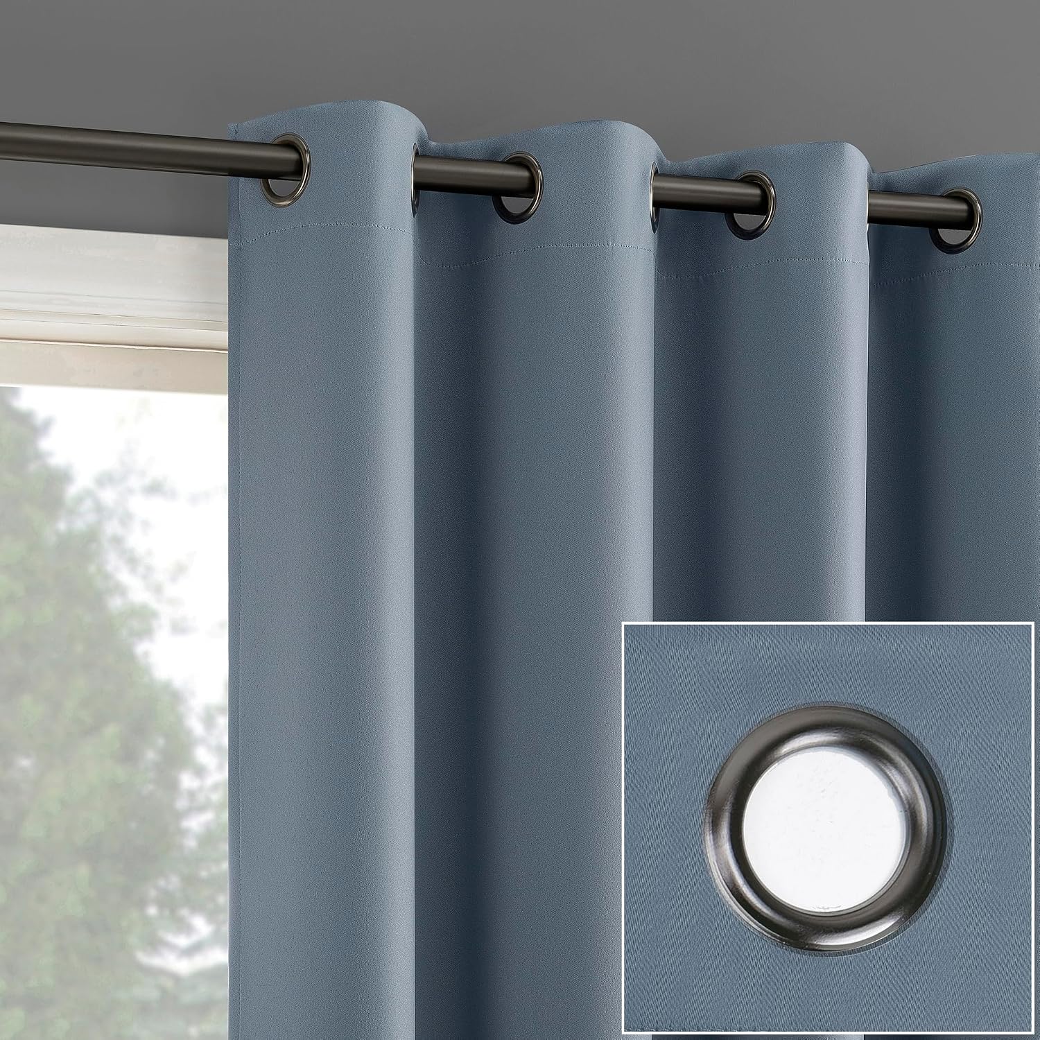 Sun Zero Nordic 2-Pack Theater Grade Noise Reducing Extreme 100% Blackout Grommet Curtain Panel Pair, 52" x 96", Denim Blue