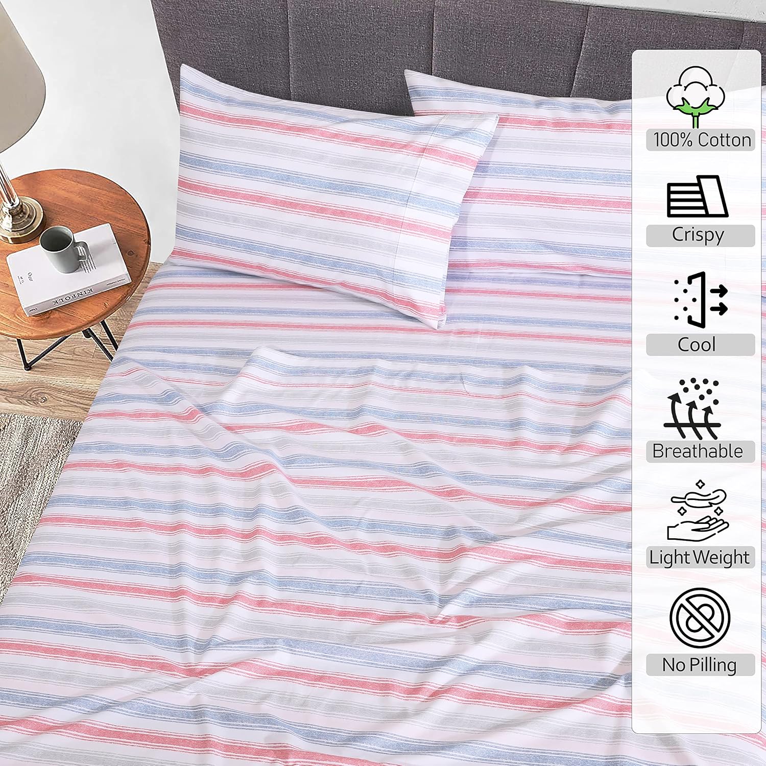 Ruvanti 100% Cotton Percale Sheets California King Size – Crisp Cooling Bed Sheets for Hot Sleepers, Deep Pocket 14”, Soft Breathable & Dur…