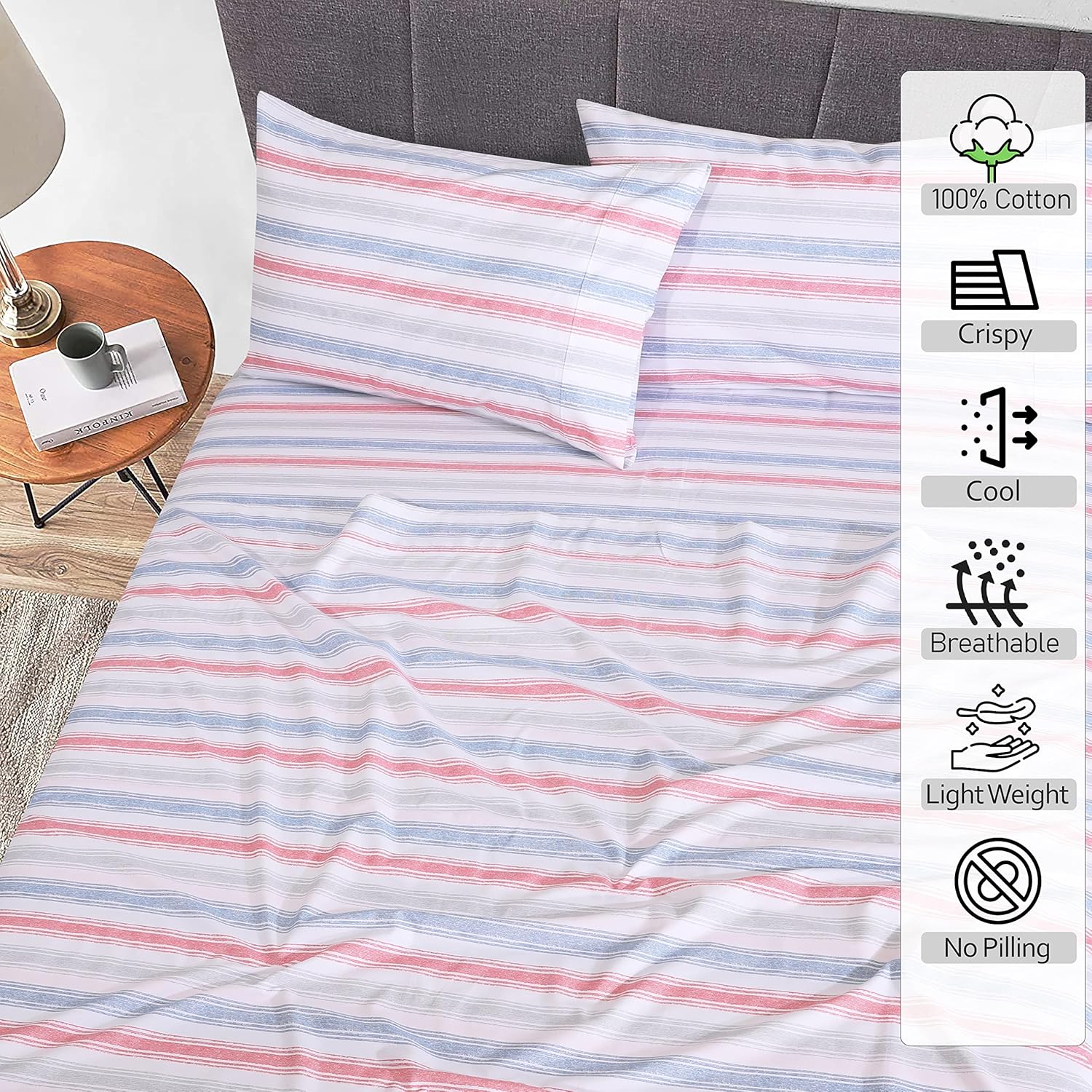Ruvanti 100% Cotton Percale Sheets Twin Size – Crisp Cooling Bed Sheets for Hot Sleepers, Deep Pocket 16”, Soft Breathable & Durable Hotel-…