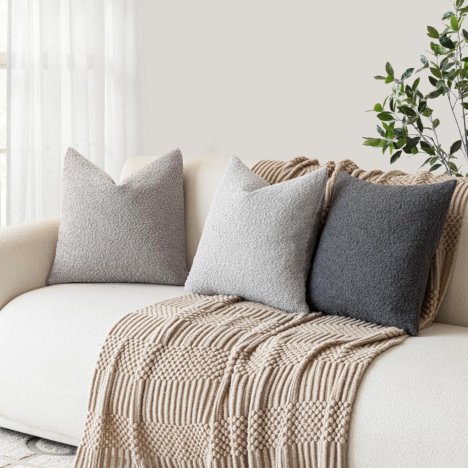 Foindtower Textured Boucle Throw Pillow Covers Accent Solid Pillow Cases Cozy Soft Decorative Couch Cushion Case for Chair Sofa Bedroom…