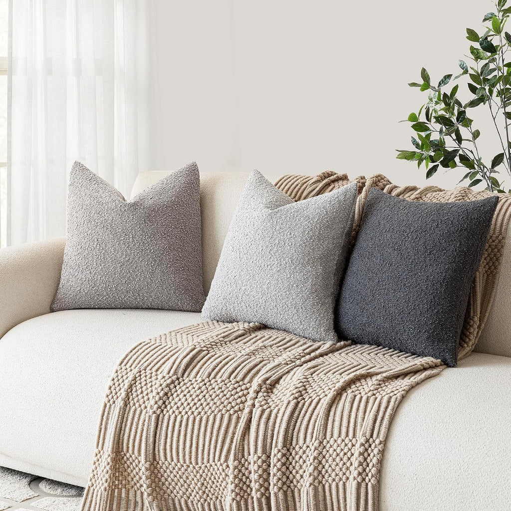 Foindtower Decorative Textured Boucle Throw Pillow Covers Accent Solid Pillow Cases Neutral Soft Cozy Couch Cushion Case for Chair Sofa…