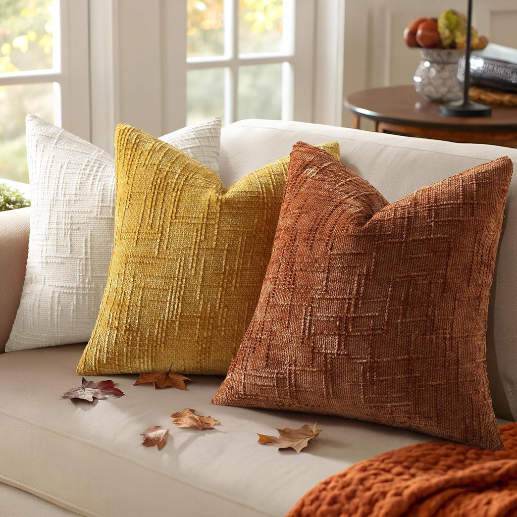 decorUhome Rust Chenille Throw Pillow Covers 18x18 Set of 2 Textured Soft Cozy Slubby Couch Pillow Covers Modern Farmhouse Boho Decorative…