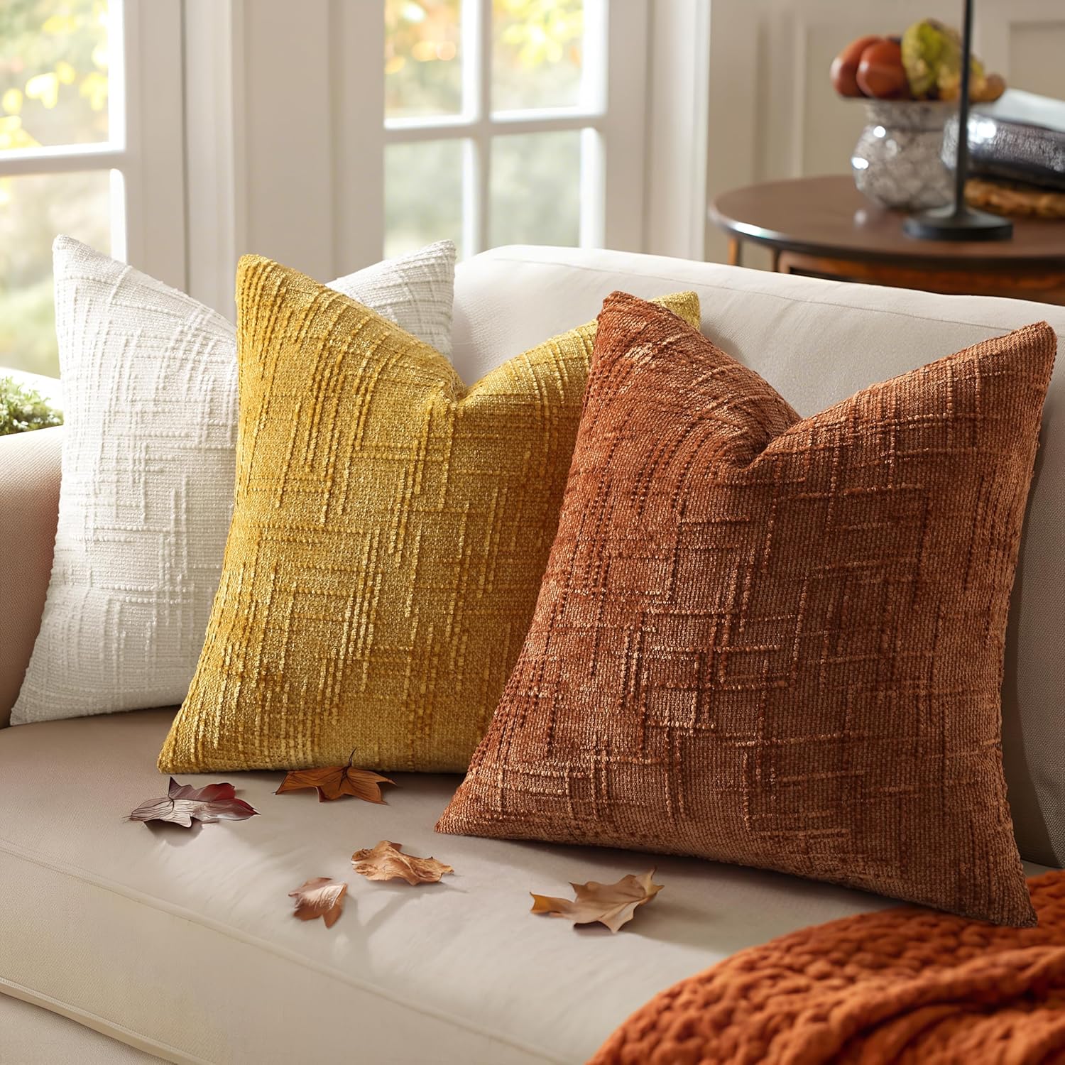 decorUhome Rust Chenille Throw Pillow Covers 20x20 Set of 2 Textured Soft Cozy Slubby Couch Pillow Covers Modern Farmhouse Boho Decorative…