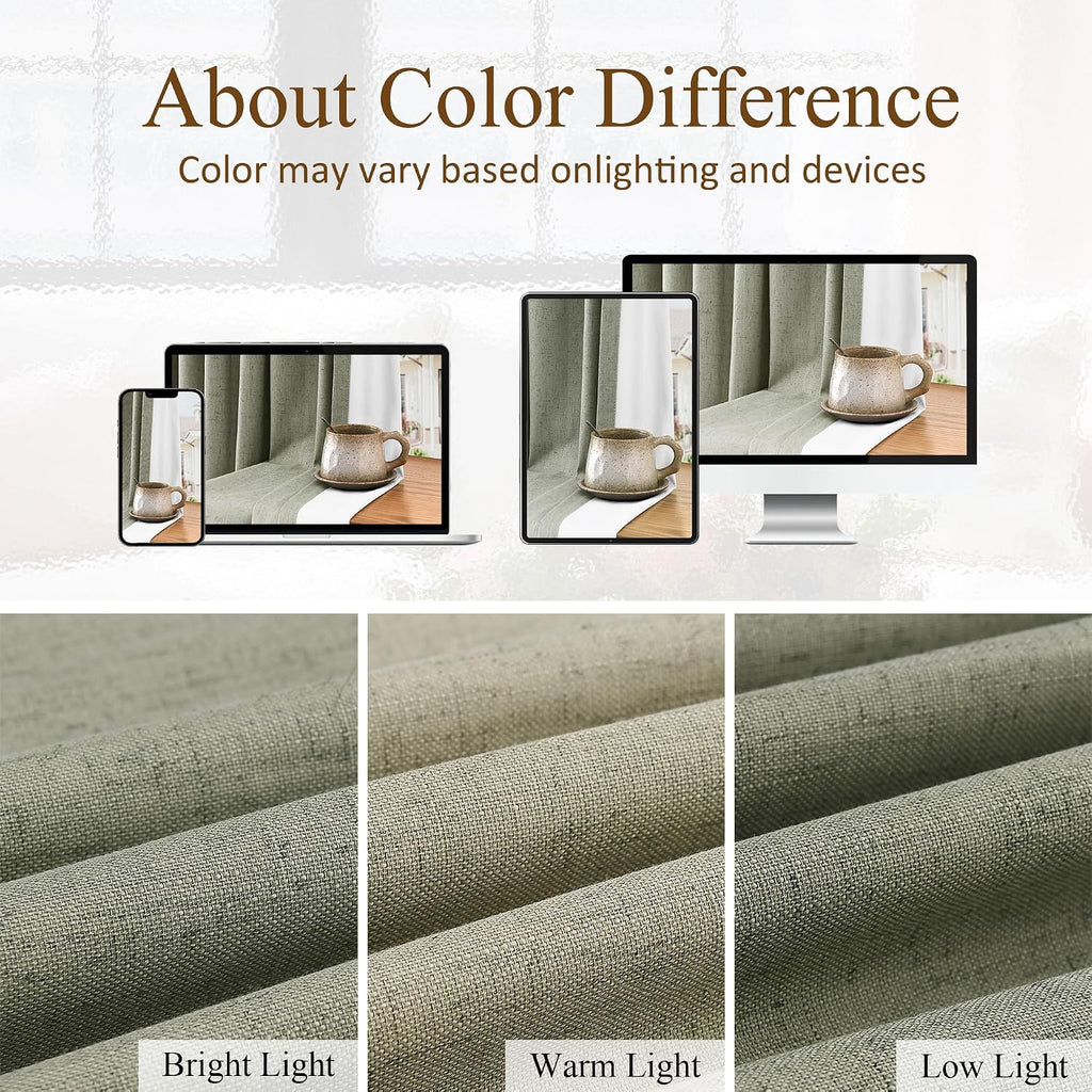 Boodii Sage Green 96 Inch 100% Blackout Linen Pinch Pleated Curtains for Bedroom Living Room 2 Panels Set Room Darkening Farmhouse Boho Bac…