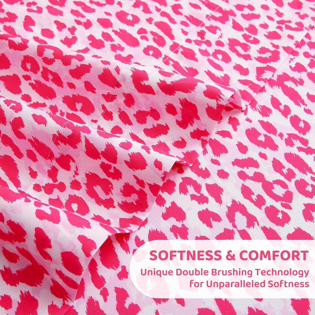 mooreeke Leopard Cheetah Printed Twin Bed Sheets, Soft Microfiber Bedding Sheets & Pillowcases, Deep Pocket Non-Slip Fitted Twin Sheet, Pin…