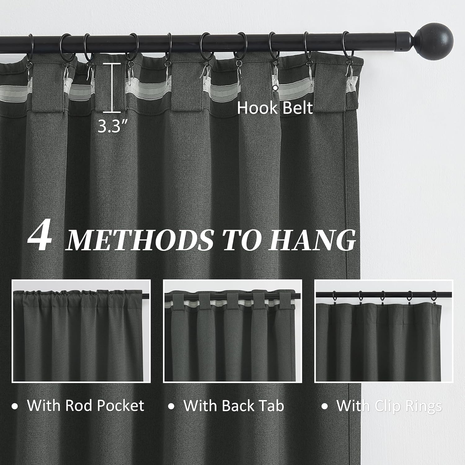Keqiaosuocai 100% Blackout Linen Curtains, Full Shade Complete Light Blocking Drapes Back Tab Rod Pocket Hook Belt, Textured Thermal Insula…