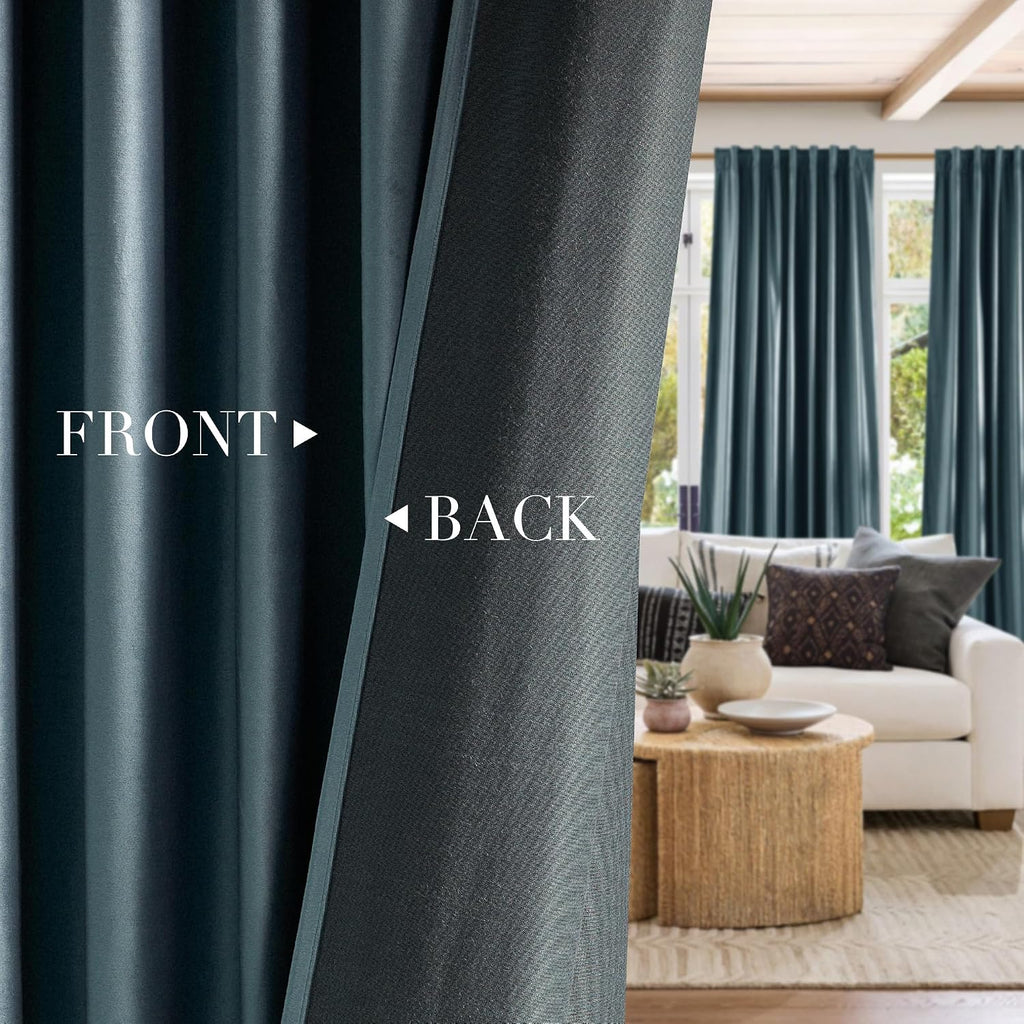 Nicetown Velvet Stone Blue Blackout Curtains 96 inches Long, Rod Pocket & Back Tab Thermal Drapes Luxury Room Darkening Window Treatments f…