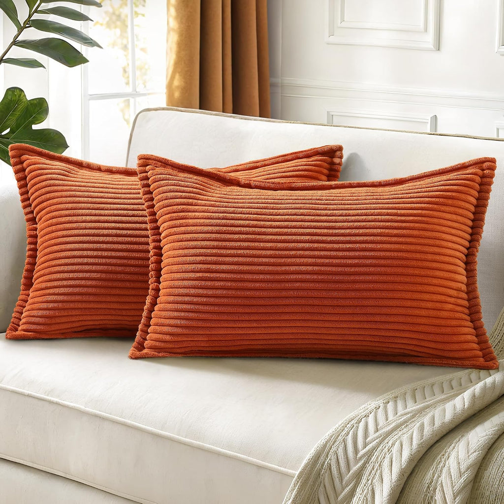 decorUhome Summer Corduroy Rust Throw Pillow Covers 12x20 Set of 2 Decorative Soft Boho Farmhouse Lumbar Couch Pillow Covers for Living Roo…