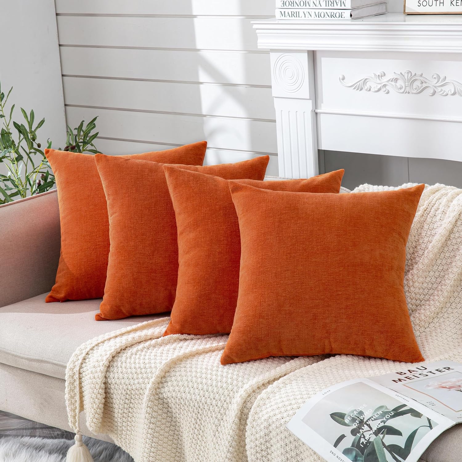 Gawamay Decorative Square Throw Pillow Covers 18"x18" Inch Set of 4, Super Soft Chenille Pillows Farmhouse Fall Pillowcase for Living Room…