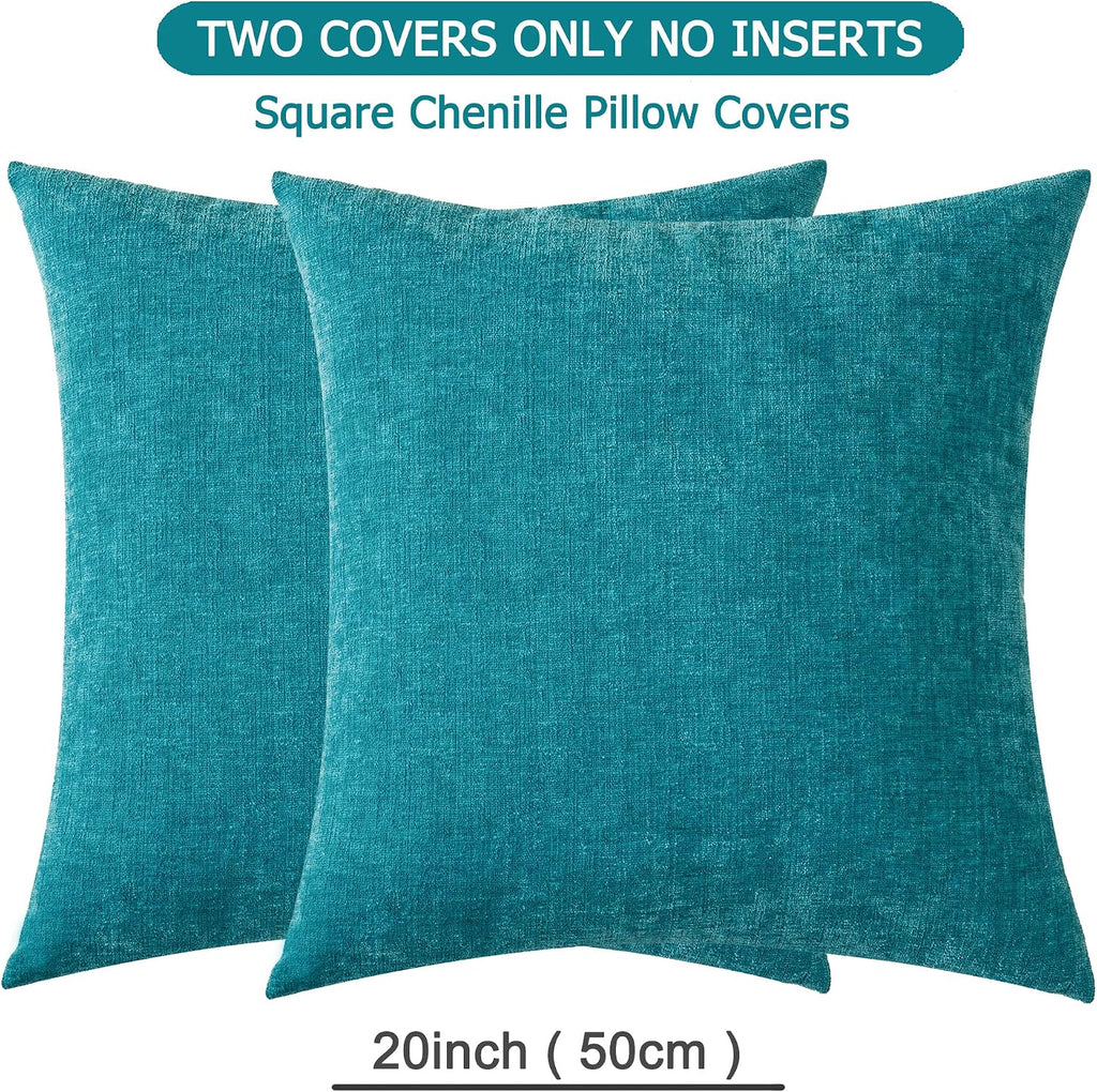 Gawamay Decorative Square Throw Pillow Covers Set of 2 for Sofa, Super Soft Chenille Farmhouse Pillowcases for Living Room Bedroom Home Dec…