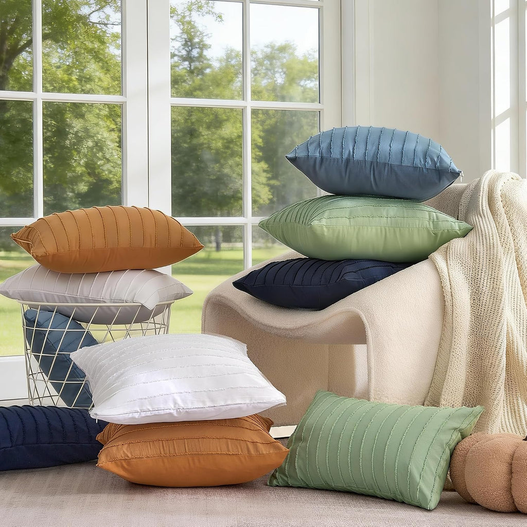Jellymoni 2 Pack Light Green Pillowcases 18" x18", Soft Microfiber Striped Tufted Pillow Covers(Pillows are not Included) 2 Pack 18 inches…