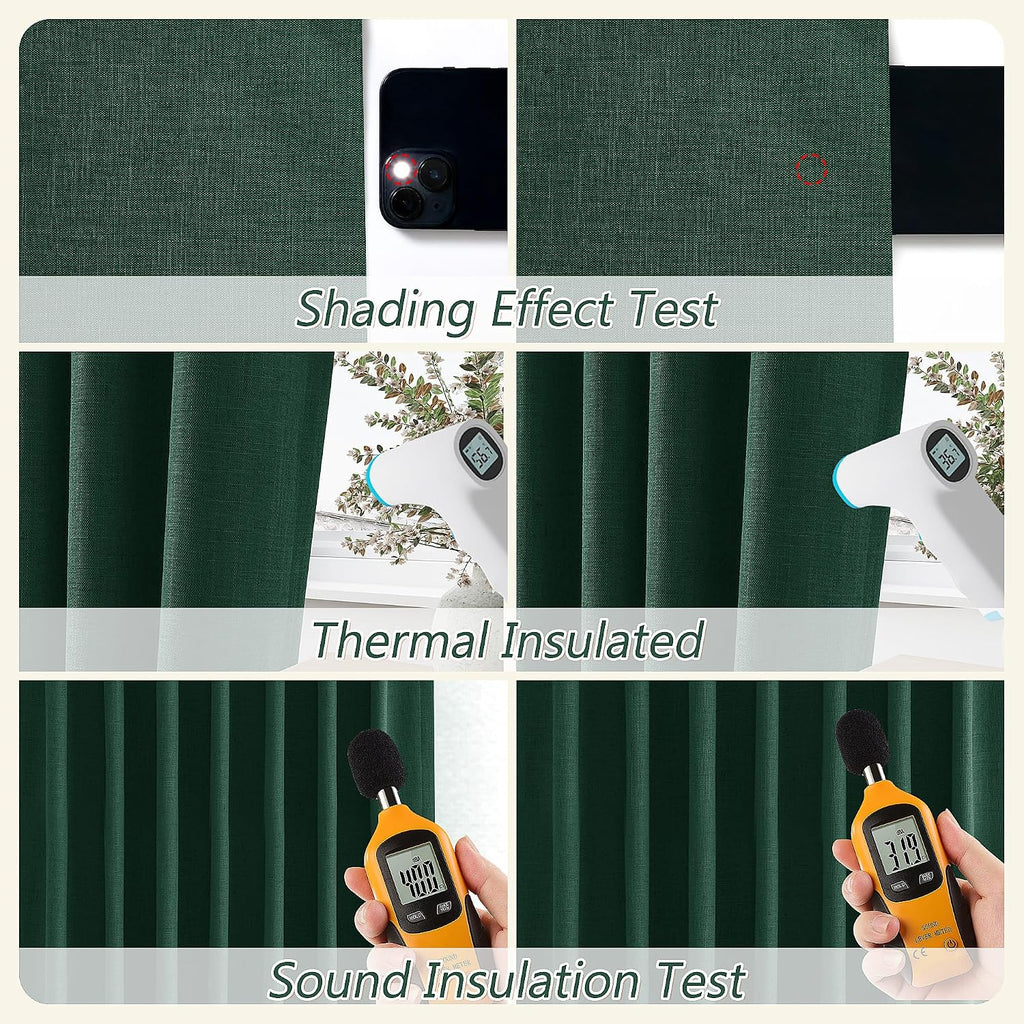Guken Dark Green 100% Blackout Curtains 96 Inch Length 2 Panels Set for Living Room Bedroom Back Tab Thermal Insulated Black Out Linen Drap…