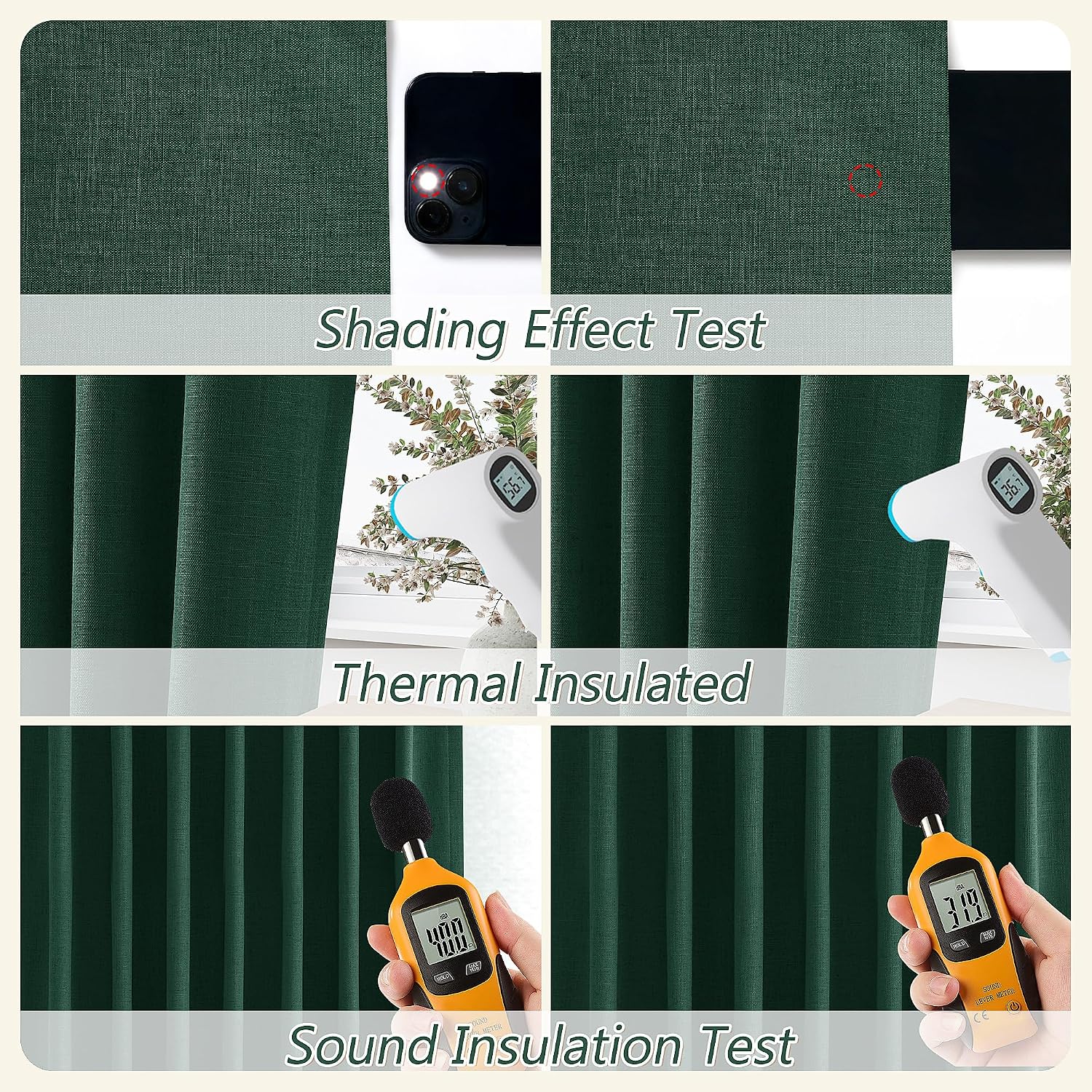 Guken Dark Green 100% Blackout Curtains 96 Inch Length 2 Panels Set for Living Room Bedroom Back Tab Thermal Insulated Black Out Linen Drap…