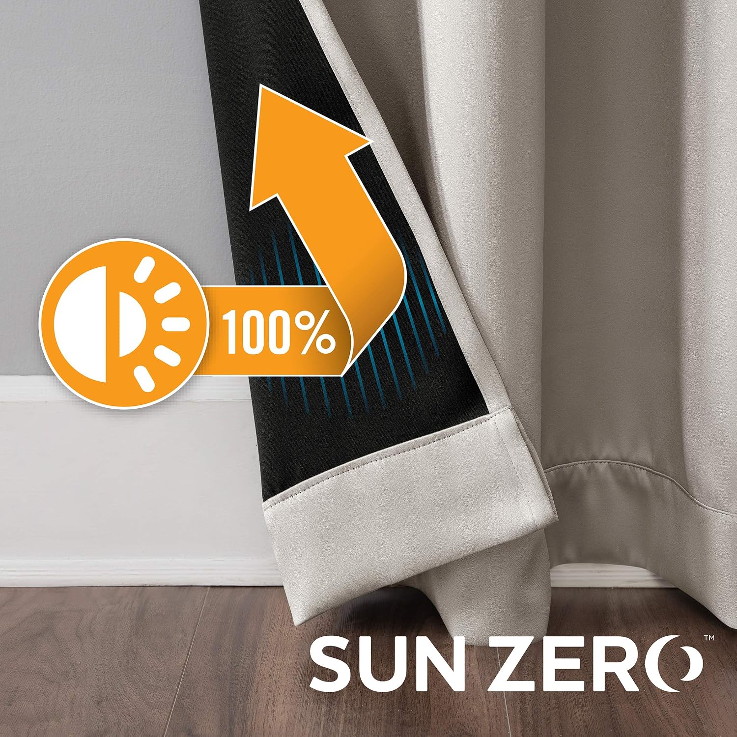 Sun Zero Nordic 2-pack Theater Grade Extreme Total Blackout Grommet Curtain Panel Pair, 52" x 63", Stone (Pack of 1)